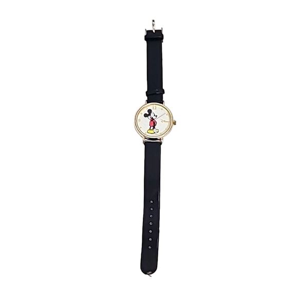 Disney Classic Mickey Mouse Hand Analog Watch Black Band 1.5" Dia. Pre-owned - Picture 1 of 6